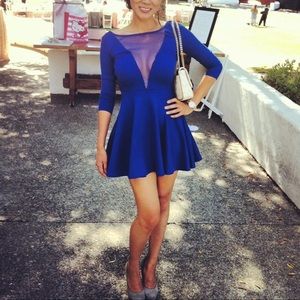 Low V. Low back 3/4 sleeve skater dress